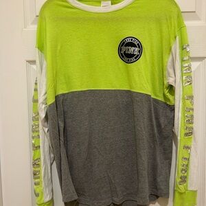 PINK Victoria's Secret Green and Gray Long Sleeve Tee